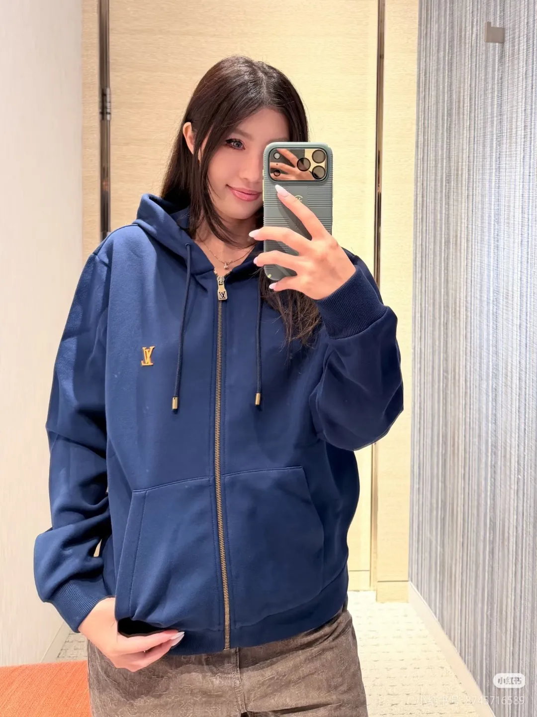 Louis Vuitton/Louis Vuitton leather logo zipper hooded jacket